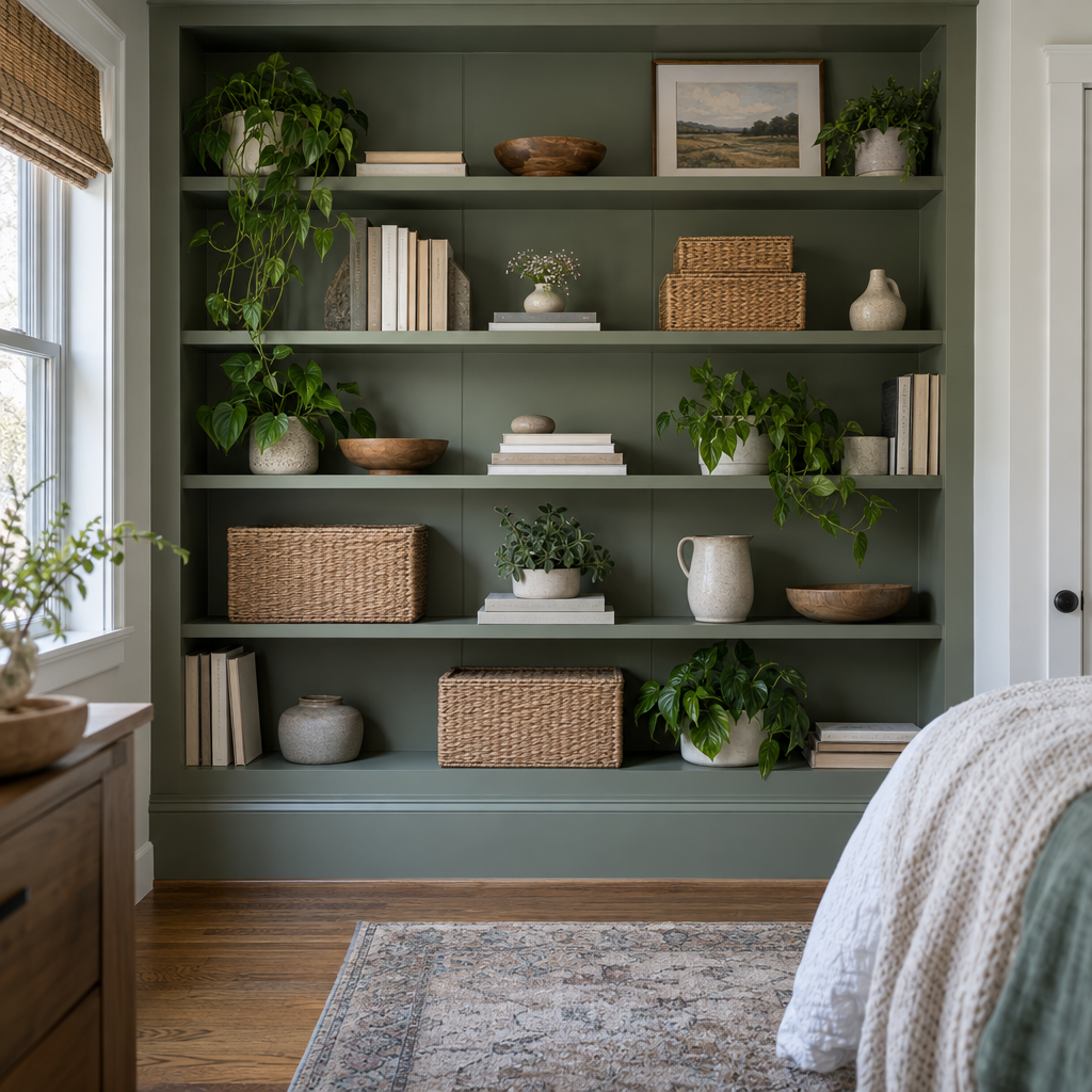 Bare alcove to built-in shelves