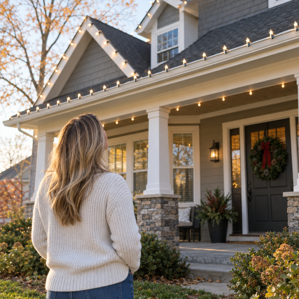 Roofline holiday light installation