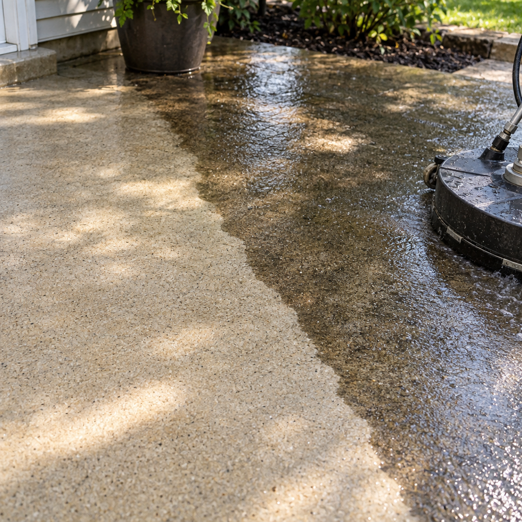 Concrete patio pressure washing