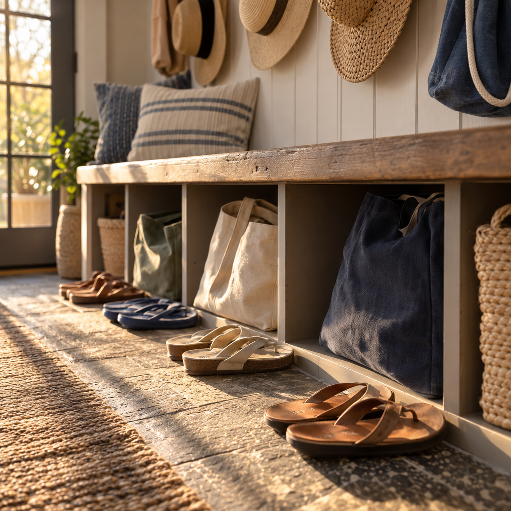 Summer mudroom organizing
