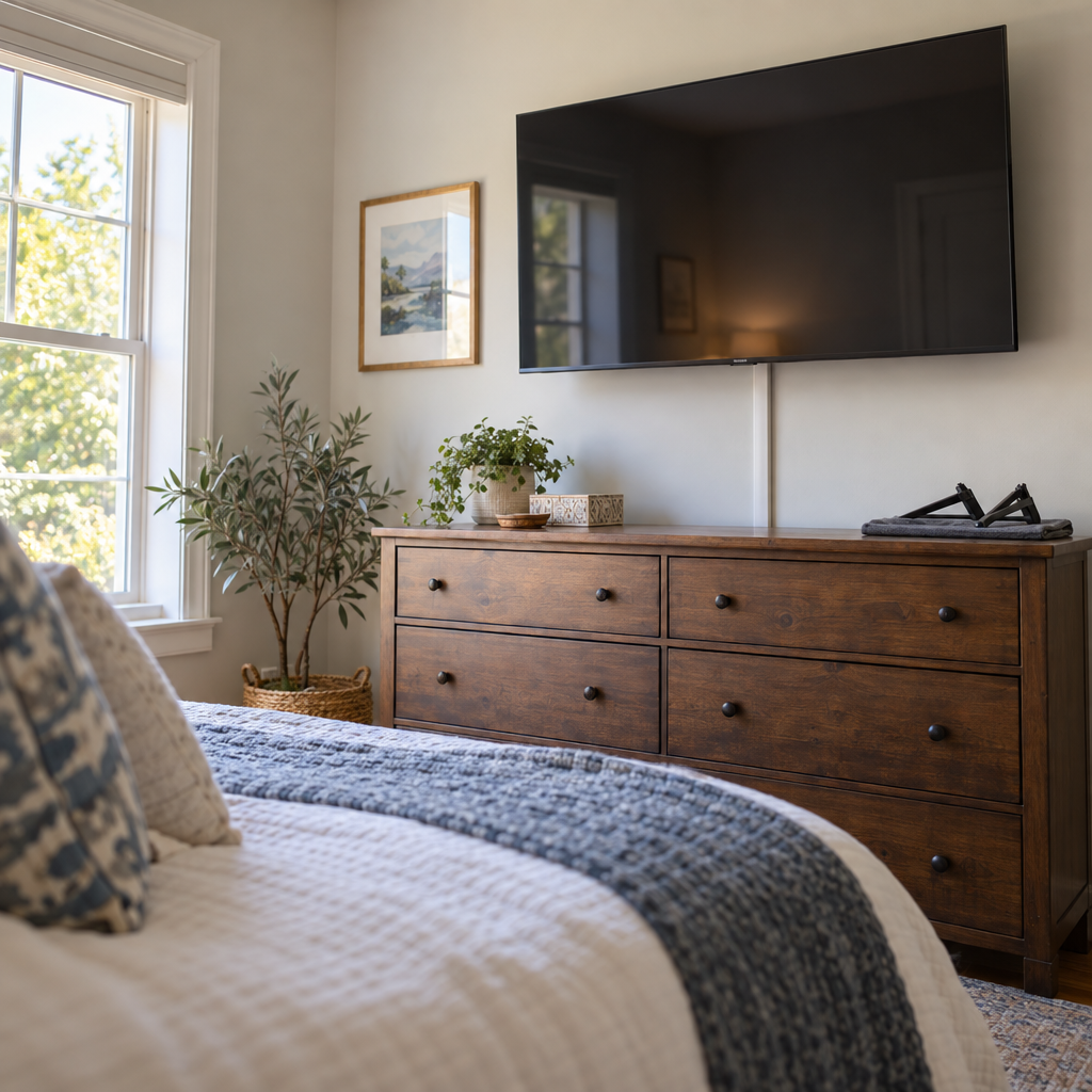 Dresser-to-wall TV mounting